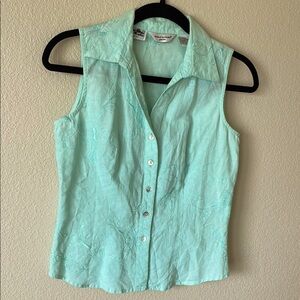 Irish Linen Richard Malcolm Embroidered Sleeveless Blouse Top W’s PS Beach Tank